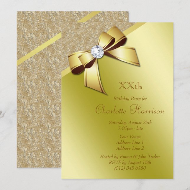 Classy Romantic Gold Birthday Party Invitation (Front/Back)