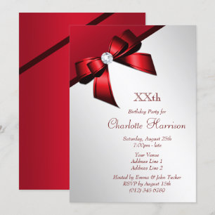 Classy Romantic Red & Silver Birthday Party Invitation