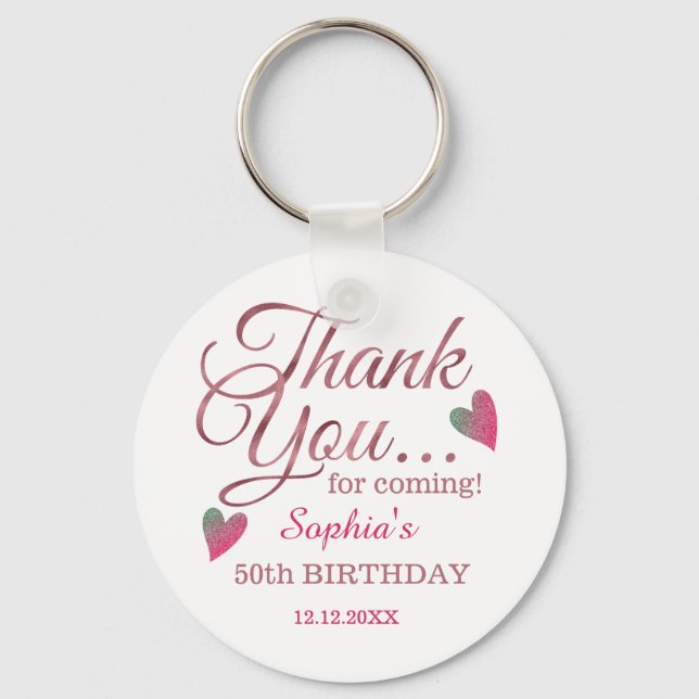 Classy Rose Gold 50th Birthday Thank You Favour    Keychain (Front)