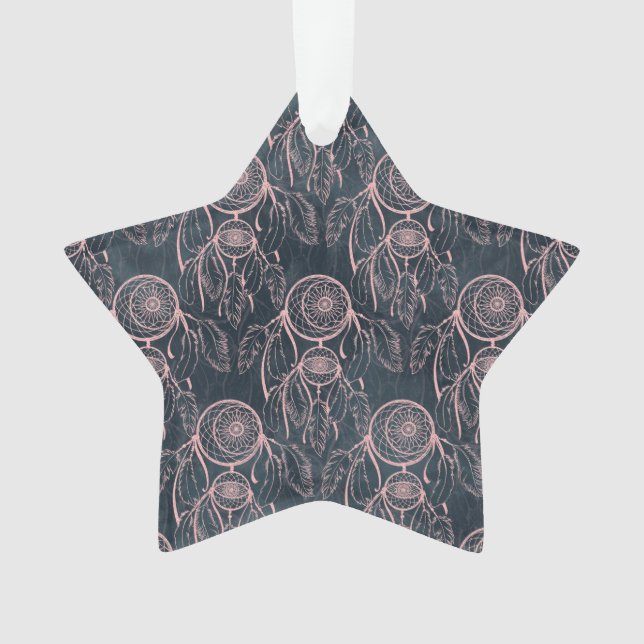 Classy Rose Gold dreamcatcher Grey Pattern Ornament (Front)