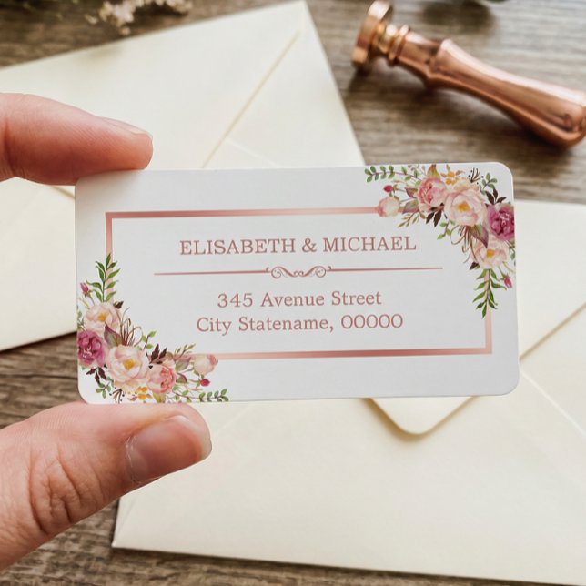 Classy Rose Gold Frame Elegant Floral Decor Label (Creator Uploaded)