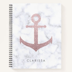 Classy rose gold glitter anchor & white marble notebook