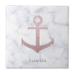 Classy rose gold glitter anchor & white marble tile<br><div class="desc">Stylish and elegant design featuring faux rose gold glitter anchor & white marble.</div>