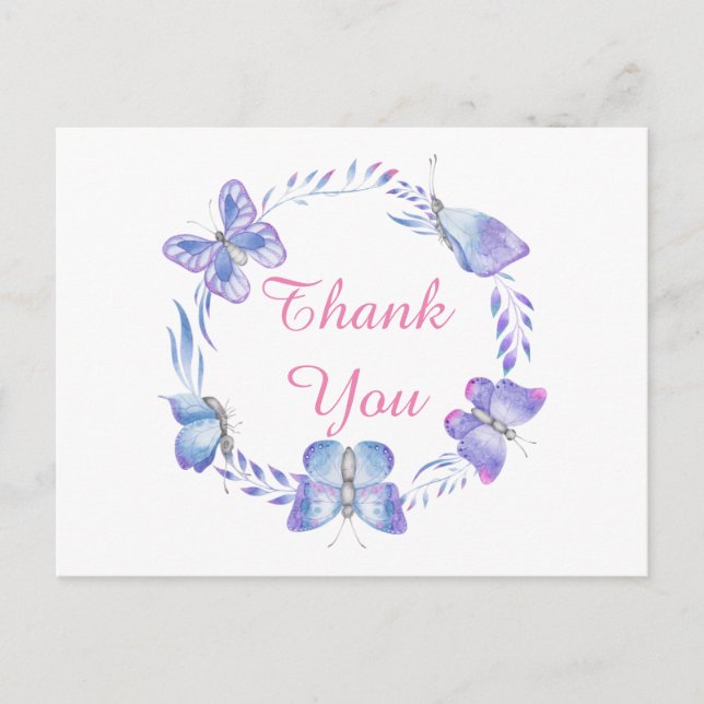 Classy Round Butterflies Thank You With Envelopes  Postcard (Front)