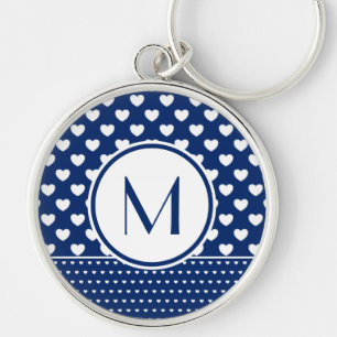 Classy Royal Blue Custom Monogram Button Keychain