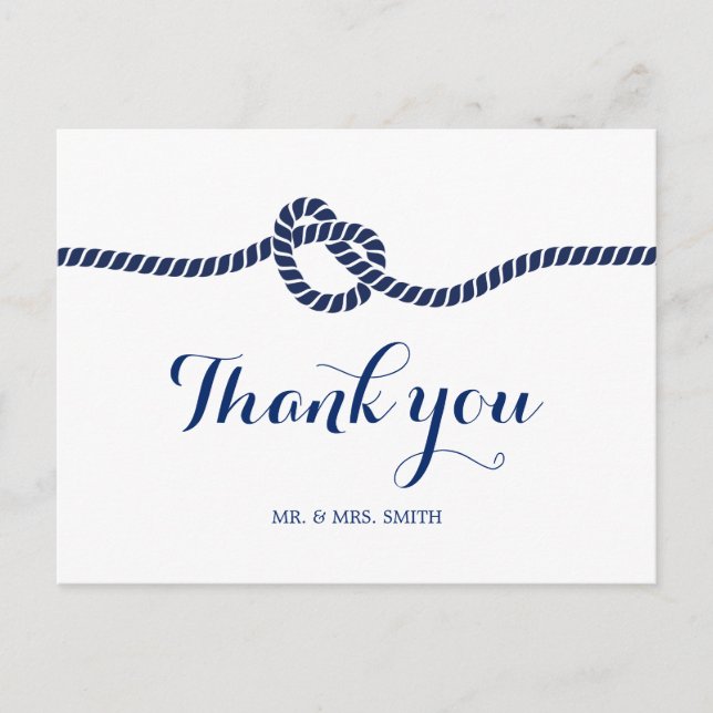 Classy Royal Blue Tying the Knot Thank You Postcard (Front)