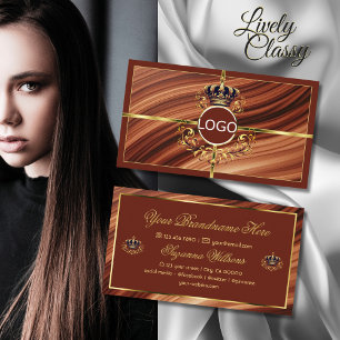 Classy Royal Brown Gold Crown with Logo Impressive Business Card