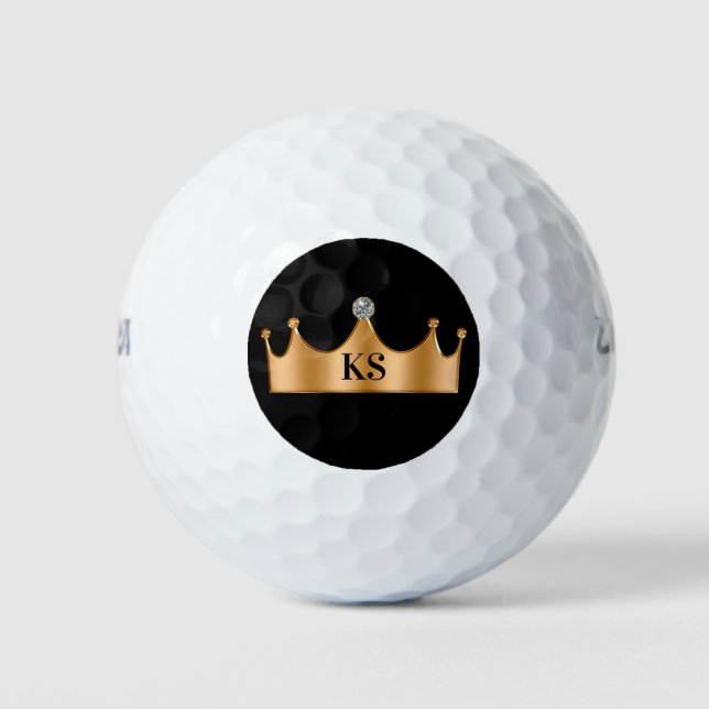 Classy Royal Monogram Crown Bling Golf Balls (Front)