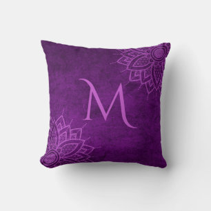 Classy Royal Purple Mandala Monogram Throw Pillow