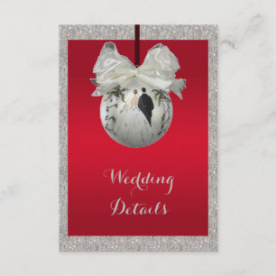 Classy Ruby Red & Sparkly Bauble Christmas Wedding Enclosure Card