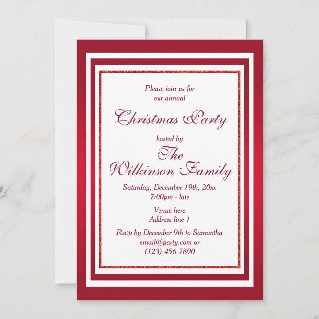 Classy Ruby Red & White Christmas Party Invitation (Front)