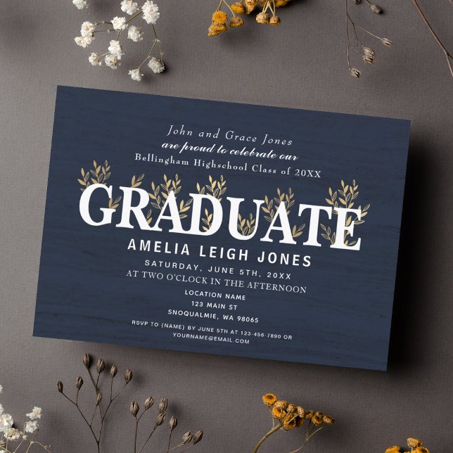 Classy Rustic Gold Leaf Graduation Party Invitation (Creator Uploaded)