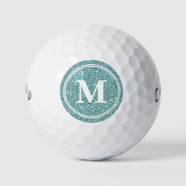 Classy Sage Glitter Sparkly Monogam Personalized Golf Balls (Front)