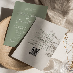 Classy Sage Green Boho Modern QR Code Wedding Invitation
