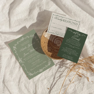 Classy Sage Green Floral Boho Botanical Wedding Invitation