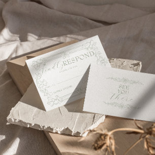 Classy Sage Green Floral Old Money Retro Wedding RSVP Card