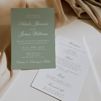 Classy Sage Green Luxury Boho All In One Wedding Invitation