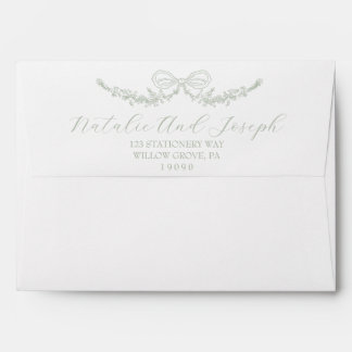 Classy Sage Green Old Money Botanical Bow Wedding Envelope