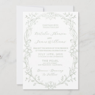 Classy Sage Green Old Money QR Code Wedding Invitation