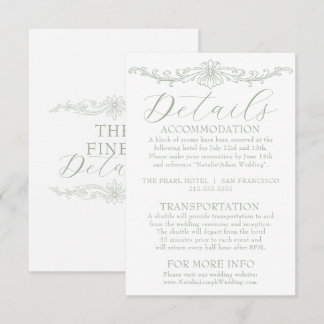 Classy Sage Green Old Money Retro Wedding Details Enclosure Card
