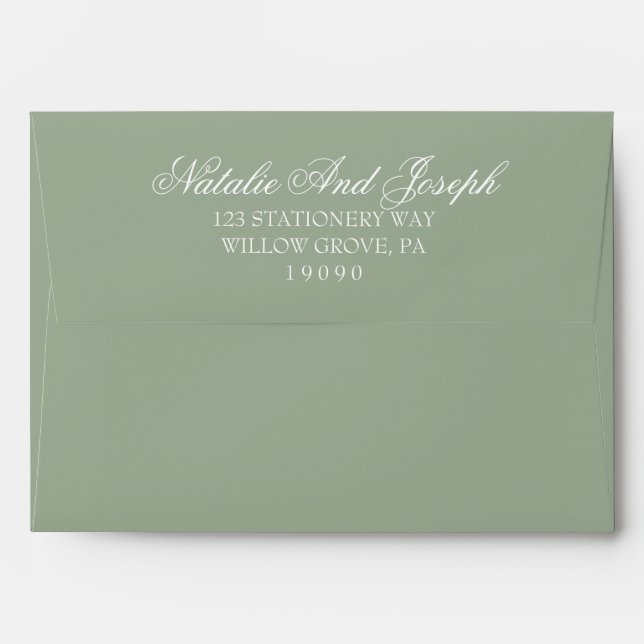 Classy Sage Green Old Money Retro Wedding Envelope (Back (Top Flap))