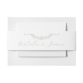 Classy Sage Green Old Money Trendy Wedding Invitation Belly Band