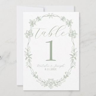 Classy Sage Green Old Money Wedding Table Number