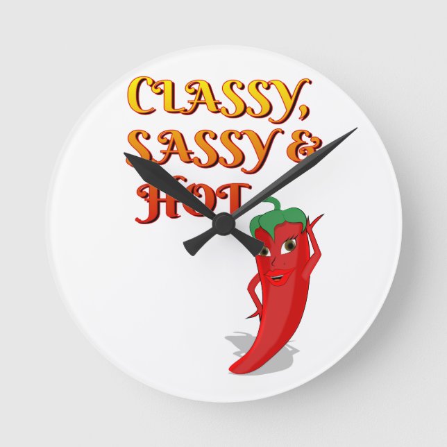 Classy Sassy And Hot Pepper Diva Round Clock (Front)