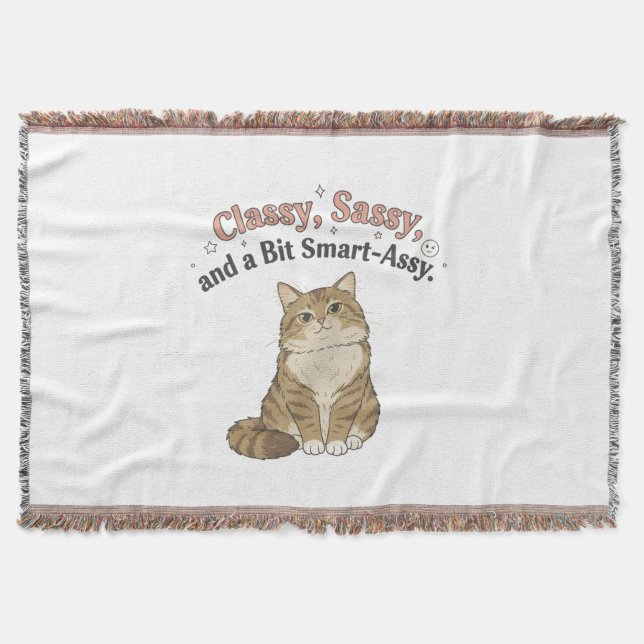 Classy, Sassy & Smart-Assy Cat Design Throw Blanket (Front)