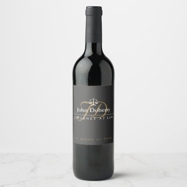 Classy Scales of Justice | Gold Initials Wine Label (Front)