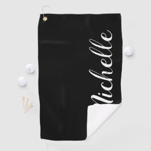 Classy Script Black and White Personalized Womens Golf Towel