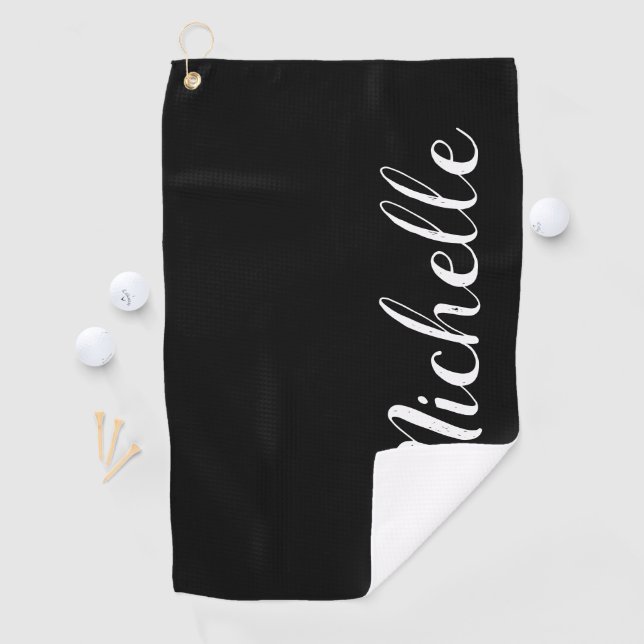 Classy Script Black and White Personalized Womens Golf Towel (InSitu)