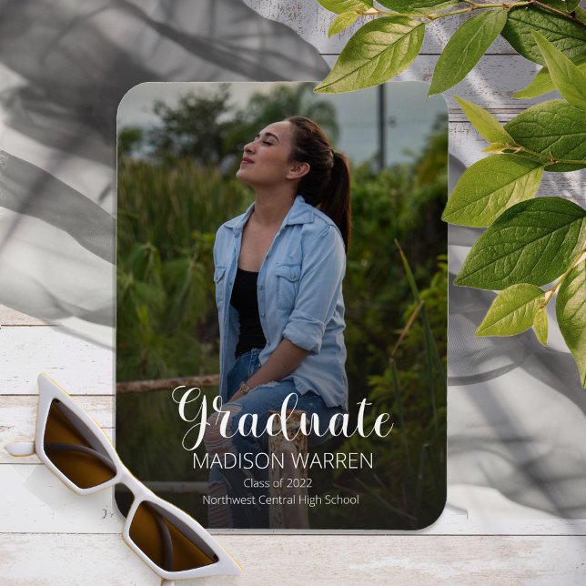 Classy Script Graduate Two Photo Graduation Magnet (Creator Uploaded)