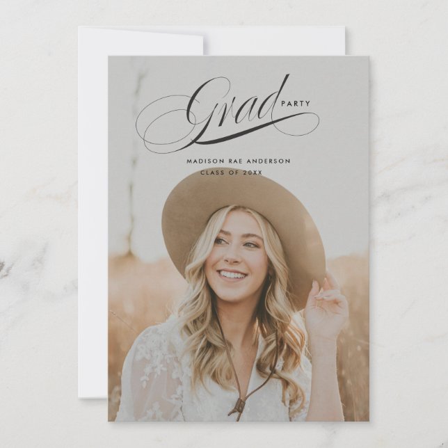 Classy Script Graduation Announcement Card (Front)
