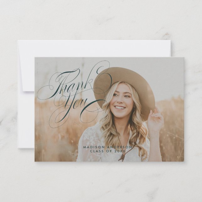 Classy Script Graduation Thank You Card (Front)