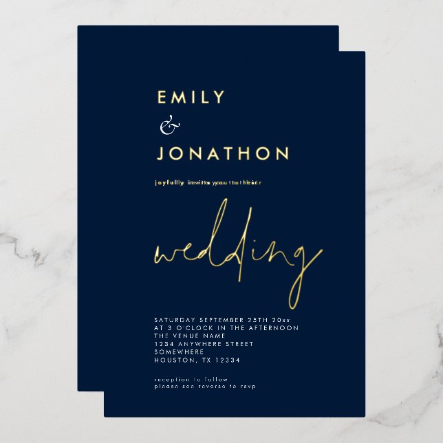 Classy Script Navy Gold Wedding Real (Front/Back)
