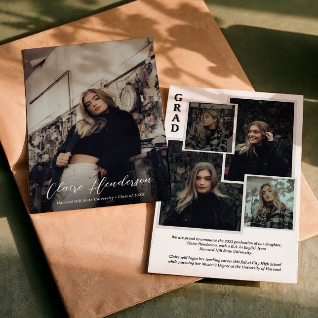 Classy Script Overlay Photo Collage Graduation Announcement (Creator Uploaded)