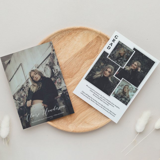 Classy Script Overlay Photo Collage Graduation Announcement (Creator Uploaded)
