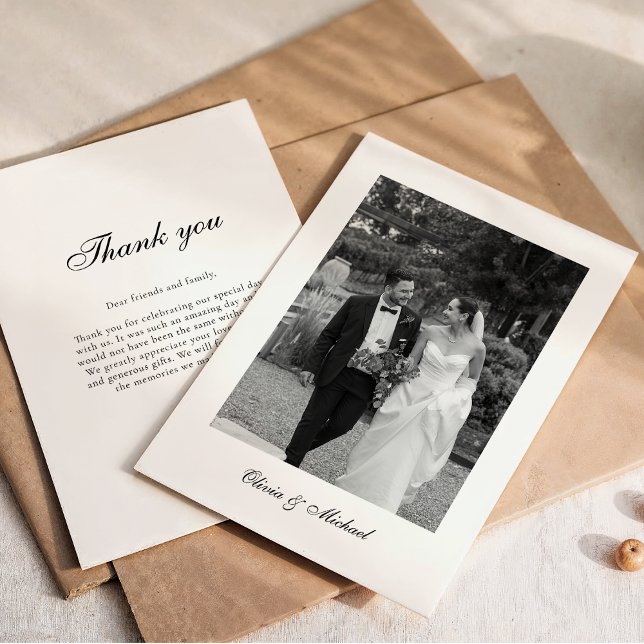 Classy Script Photo Wedding Thank You Card (Creator Uploaded)