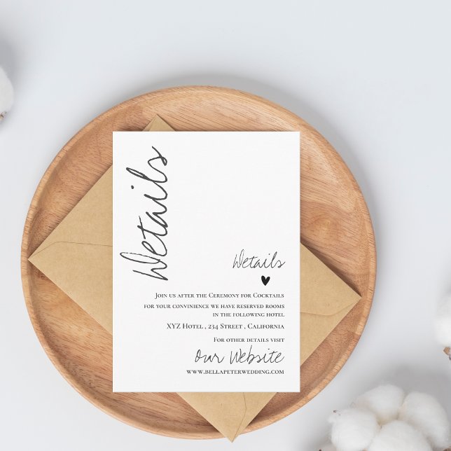 Classy Script Wedding Details Enclosure Card (Classy Script Wedding Details Enclosure Card | Modern Black White Wedding Insert)