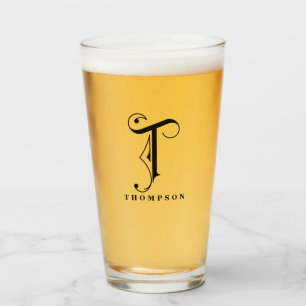 Classy Scroll Monogram Initial T with Last Name  Glass