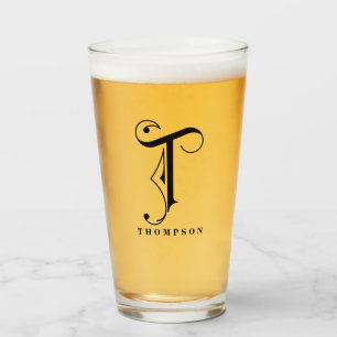 Classy Scroll Monogram Initial T with Last Name Glass