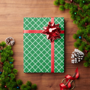 Classy Shamrock Green White Check Pattern Wrapping Paper