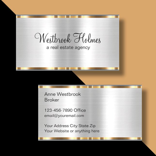 Classy Silver And Gold Tone Real Estate Business Card (Creator Uploaded)