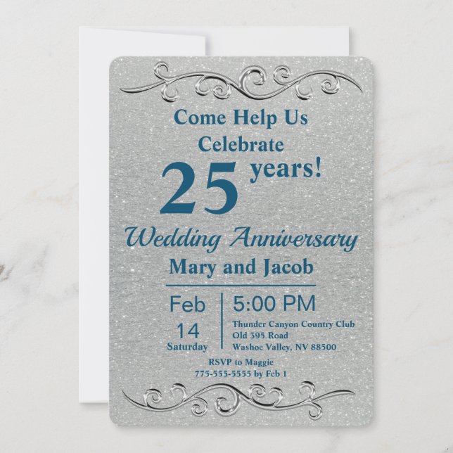 Classy Silver Anniversary Invitation (Front)