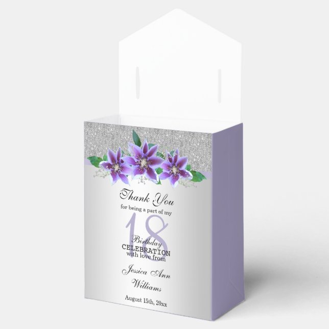 Classy Silver & Clematis Flowers 18th Birthday   Favor Box (Opened)