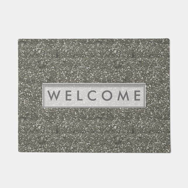 Classy Silver Glitter Look Welcome Doormat (Front)