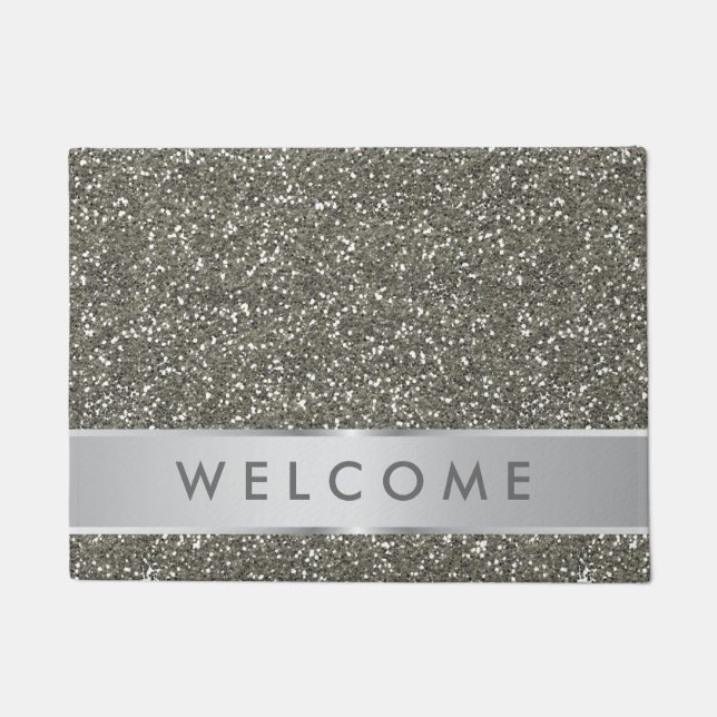 Classy Silver Glitter Look Welcome Doormat (Front)