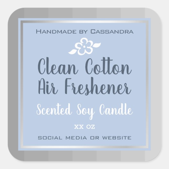 Classy Silver Grey Blue Product Packaging Labels (Front)