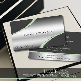 Classy Silver Grey Curved Decor Lines Shimmering  Business Card